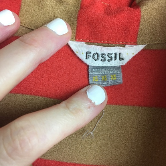 Fossil silk striped blouse button-down peplum XS - Picture 4 of 6